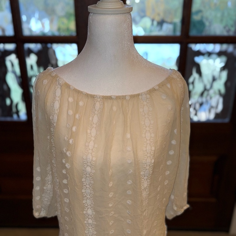 Whimsical Sheer 100% Silk Boho Womens S Blouse Coquette Elegant Dainty Feminine